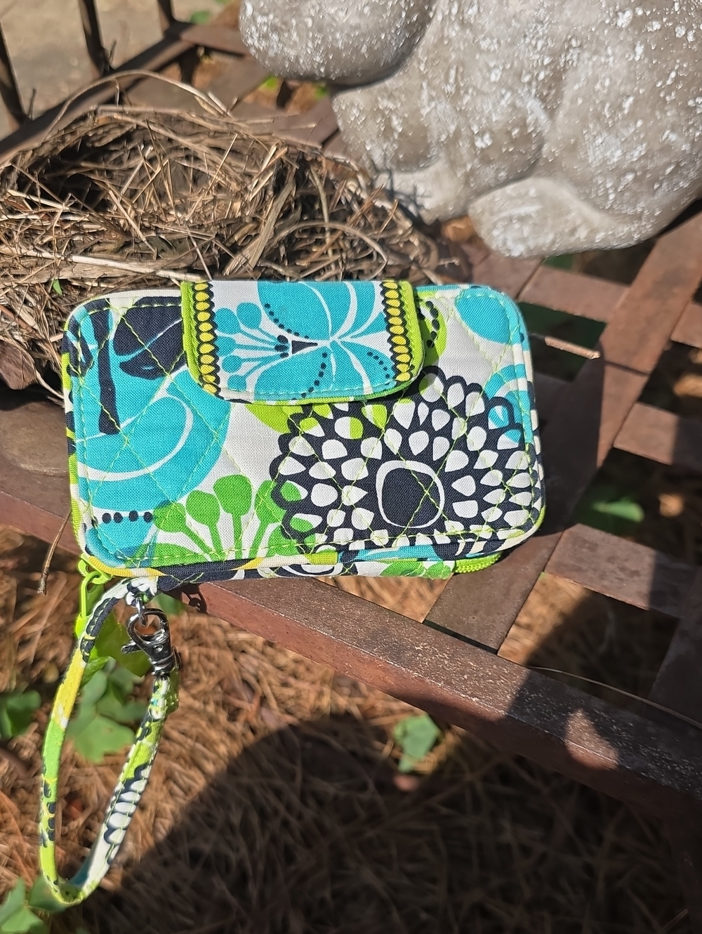 Vera Bradley Floral Quilted Wristlet Wallet in Aqua, Lime & Black